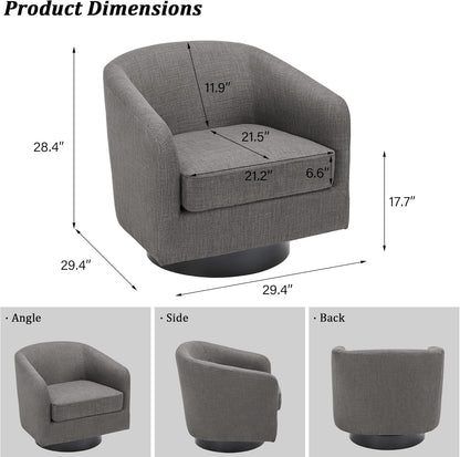 Swivel Barrel Accent Chair, Modern Round Linen Arm Chair for Living Room, Bedroom, Comfy Club