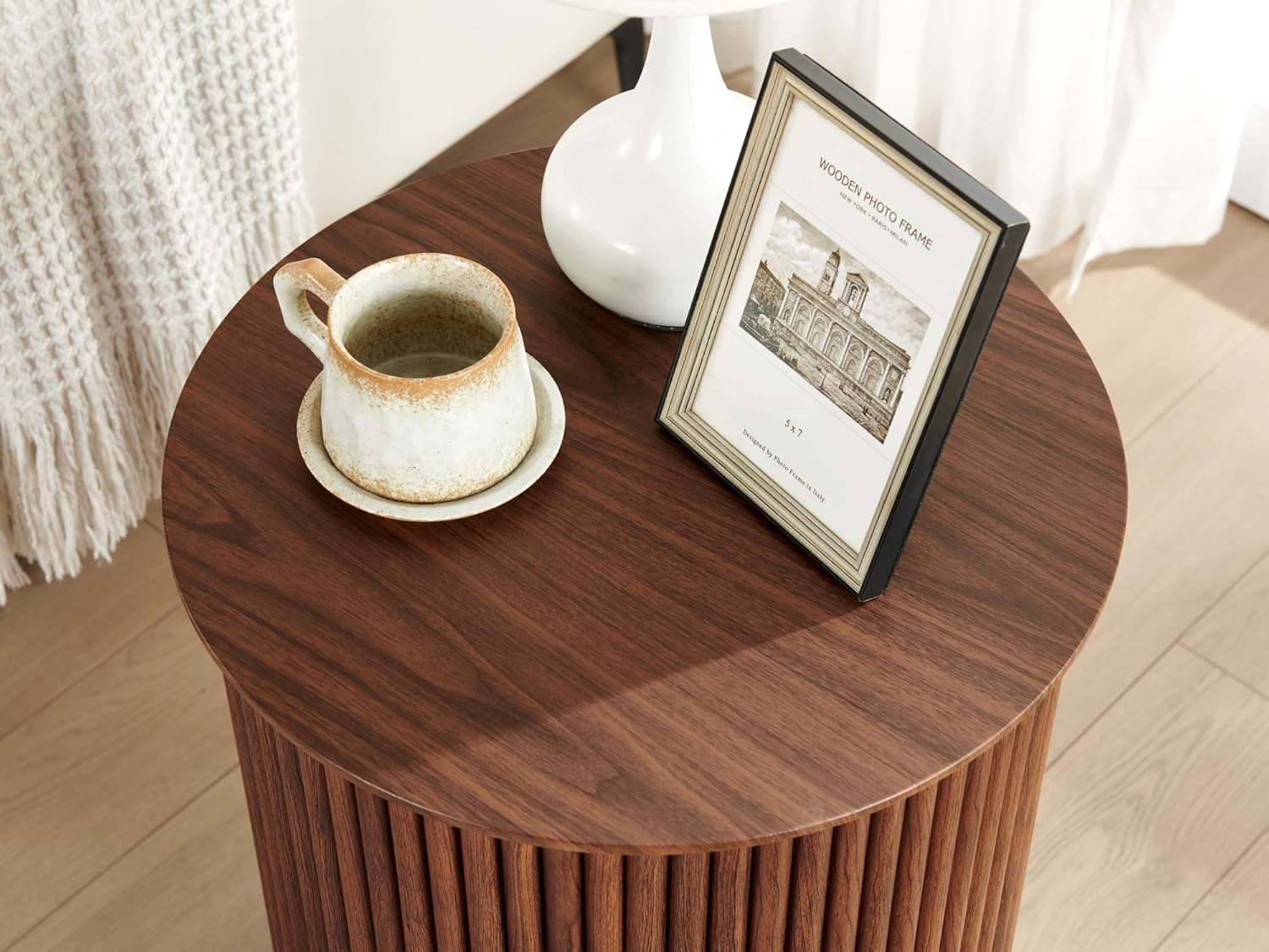 AVZEAR Small Round Side Table Fluted Night Stand Set of 2, 17.7" Mid Century Modern End Table