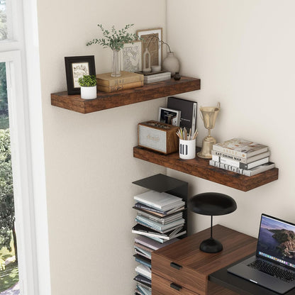 Deep Floating Shelves, 12 Inch Deep Rustic Floating Shelves for Wall Set of 2, 36W x 12D Large Wood