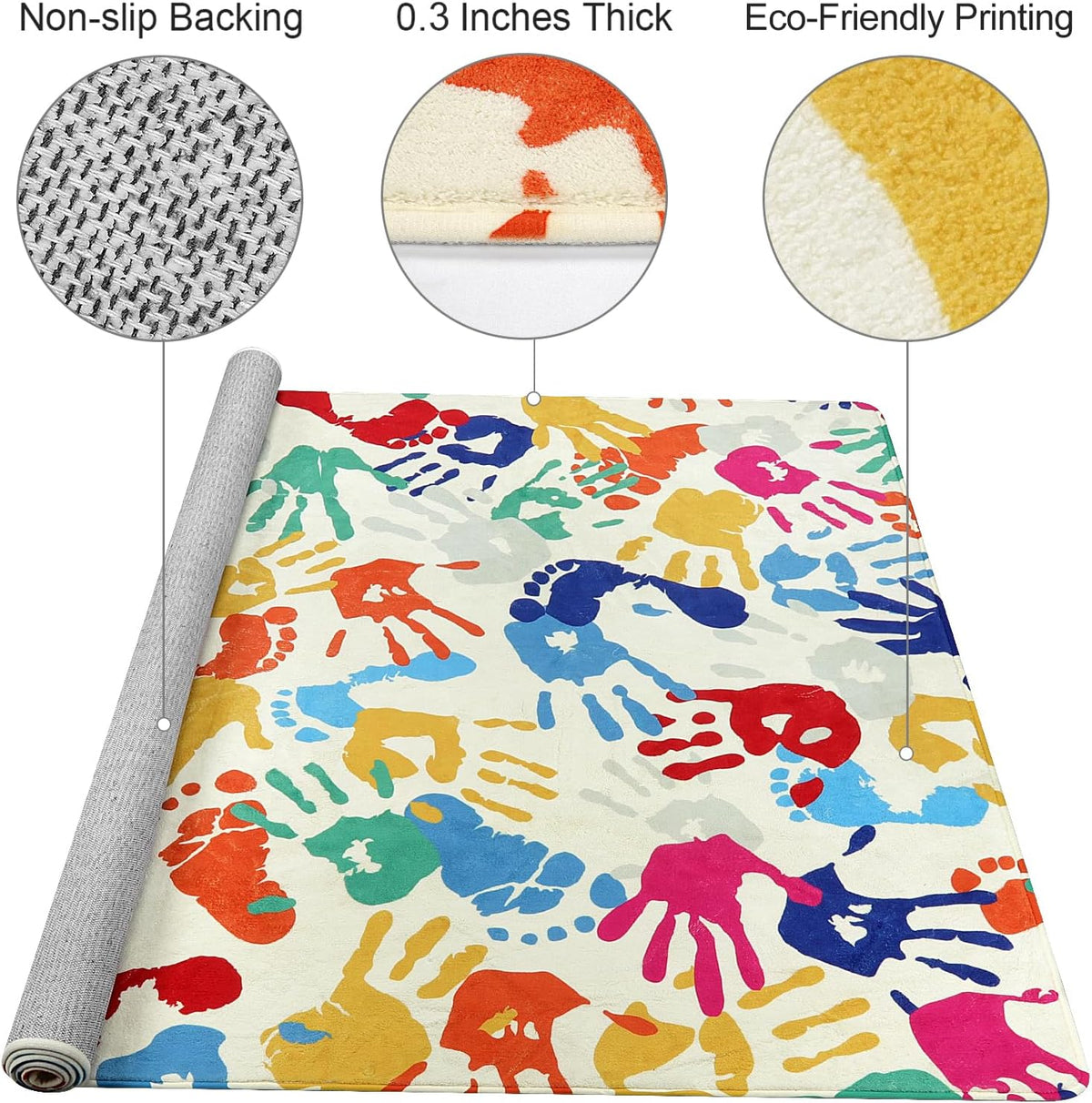 STARUIA Large Kids Rug for Playroom, 8'x10' Handprints and Footprints Colorful Rug for Classroom