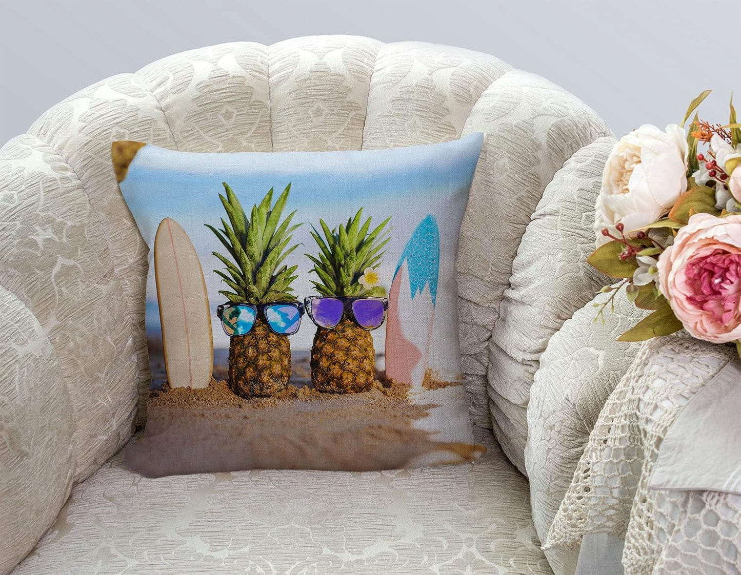 TSSOHU Yellow Pineapple with Glasses on The Sandbeach Throw Pillow Case Cushion Cover Couch Sofa