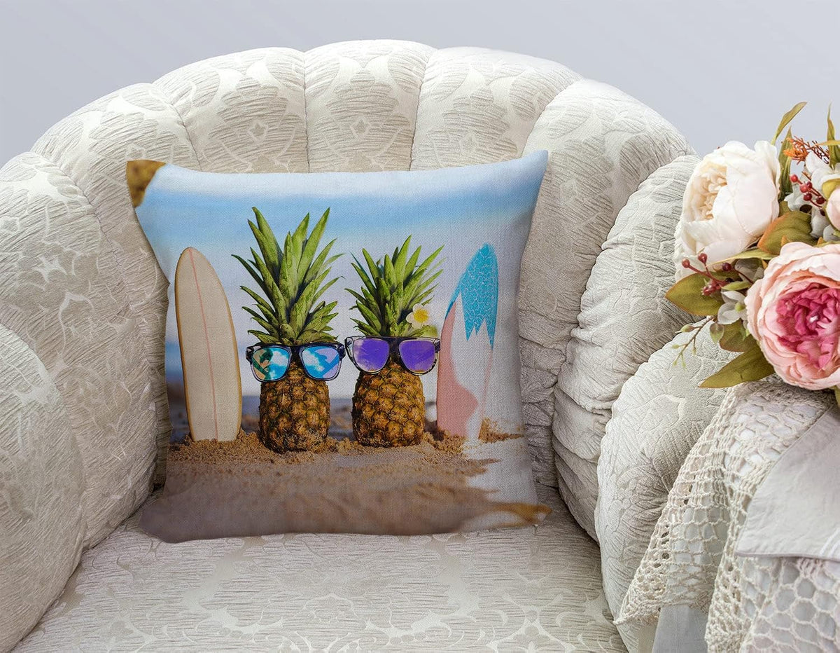 TSSOHU Yellow Pineapple with Glasses on The Sandbeach Throw Pillow Case Cushion Cover Couch Sofa