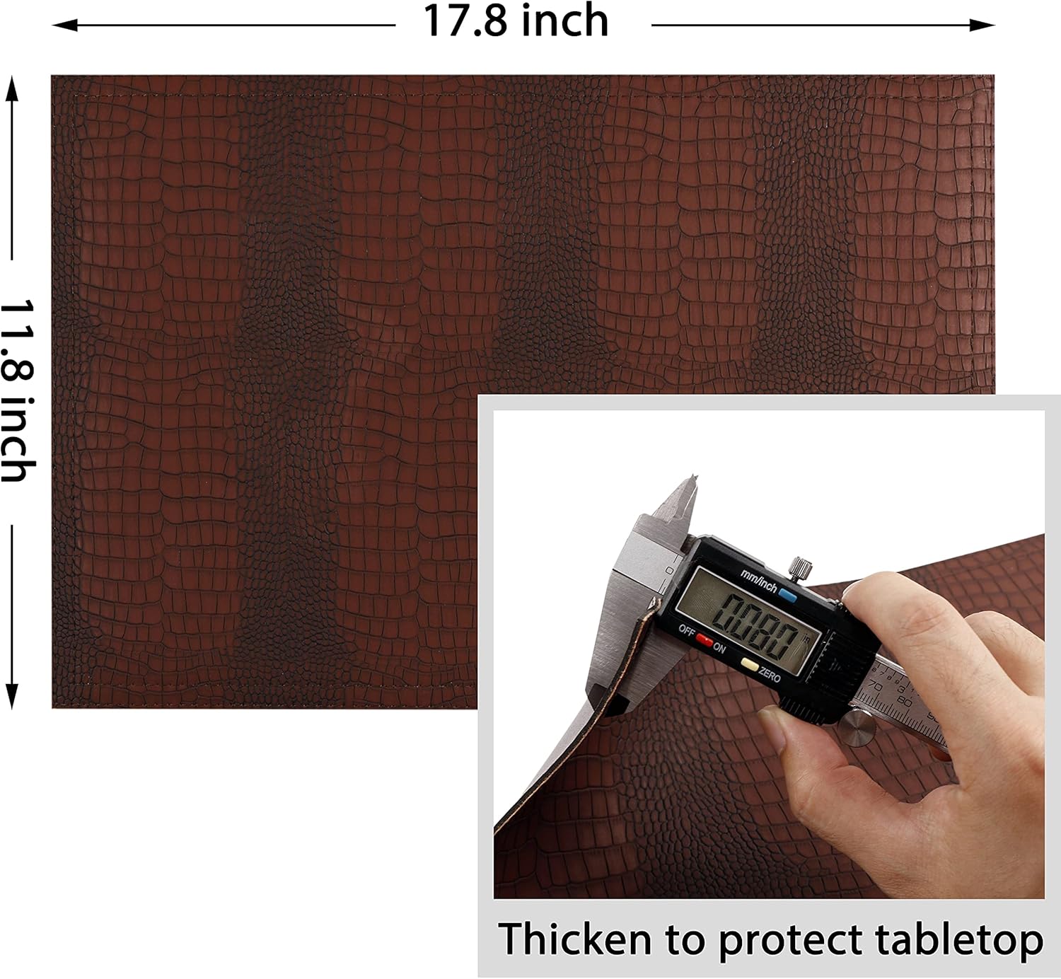 Faux Leather Hardboard Placemats, Set of 6 PU Table Mats, Easy to Clean, Heat & Stain Resistant for