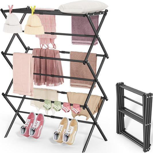 APEXCHASER Clothes Drying Rack, 3-Tier Laundry Drying Rack for Clothes, Expandable Metal Clothing