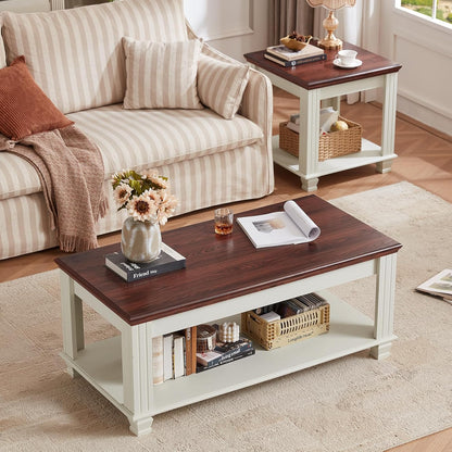 Farmhouse Coffee Tables for Living Room,Square Tea Table with Open Storage Shelf,Large Coffee