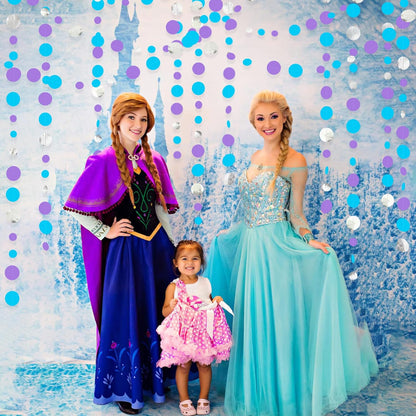 46 Ft Frozen Party Decorations Purple Blue Silver Polka Dots Garlands Hanging Paper Circle Dots