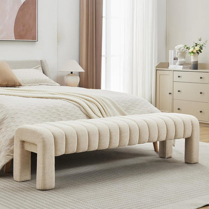 63" Bedroom Bench, Upholstered Entryway Bench, Modern End of Bed Ottoman with Solid Wood Legs and