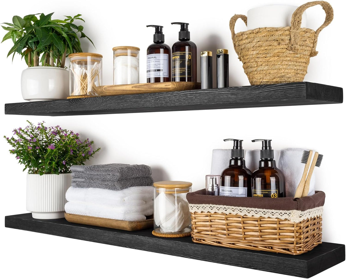 BGMG Wood Floating Shelves 36 inch Long,Wide Rustic Wooden Wall Shelves for Bathroom Living Room