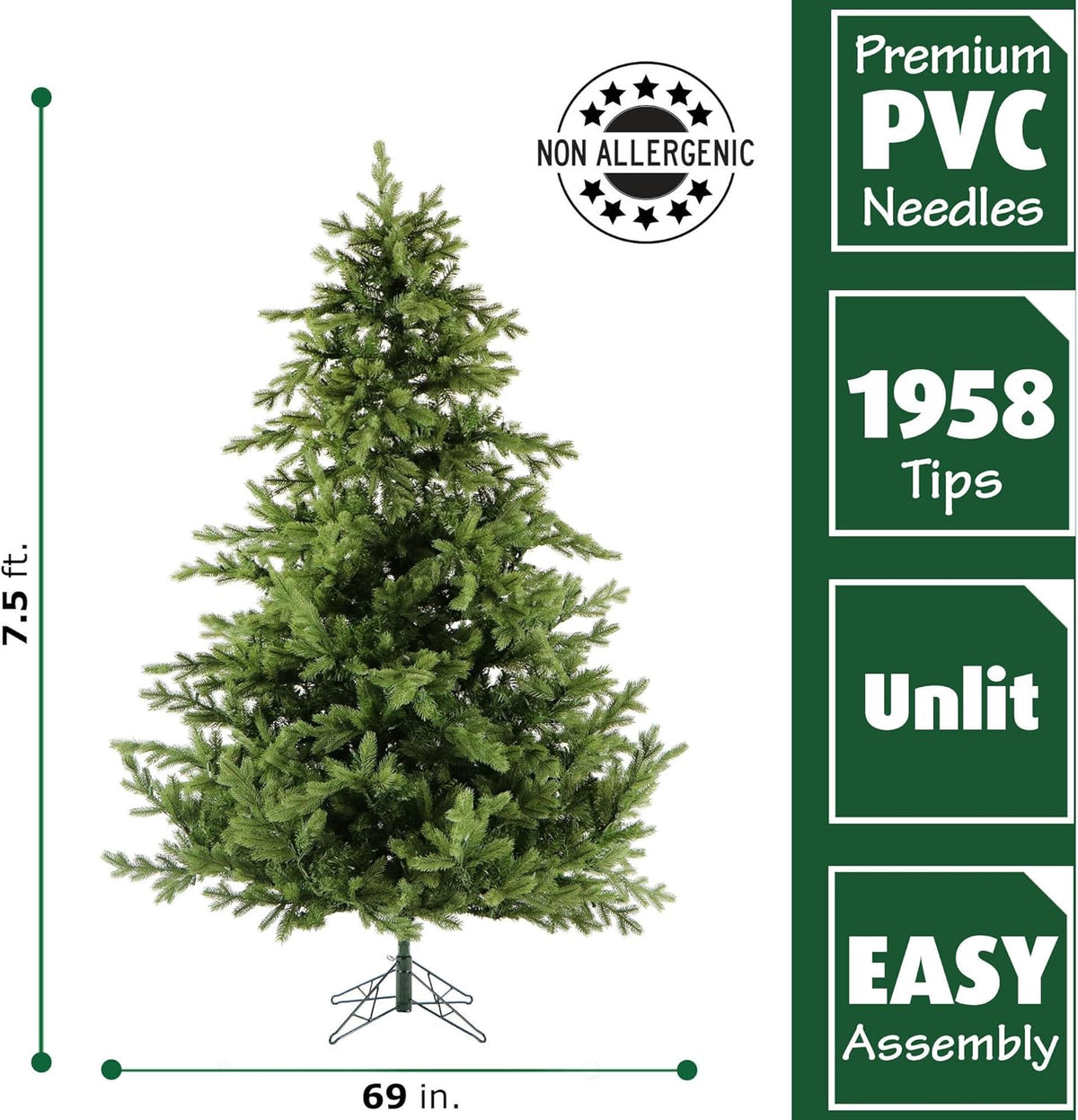 Fraser Hill Farm 7.5-Ft. Foxtail Pine Artificial Christmas Tree with Stand and No Lights, Unlit