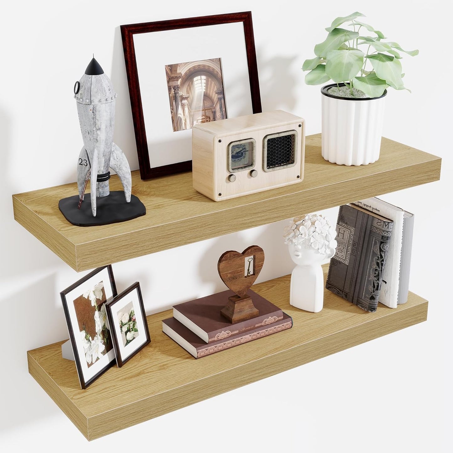 Fun Memories 32 x 10 Floating Shelves Wall-Mounted - Rustic Wood Shelf - 10 Inch Deep Floating