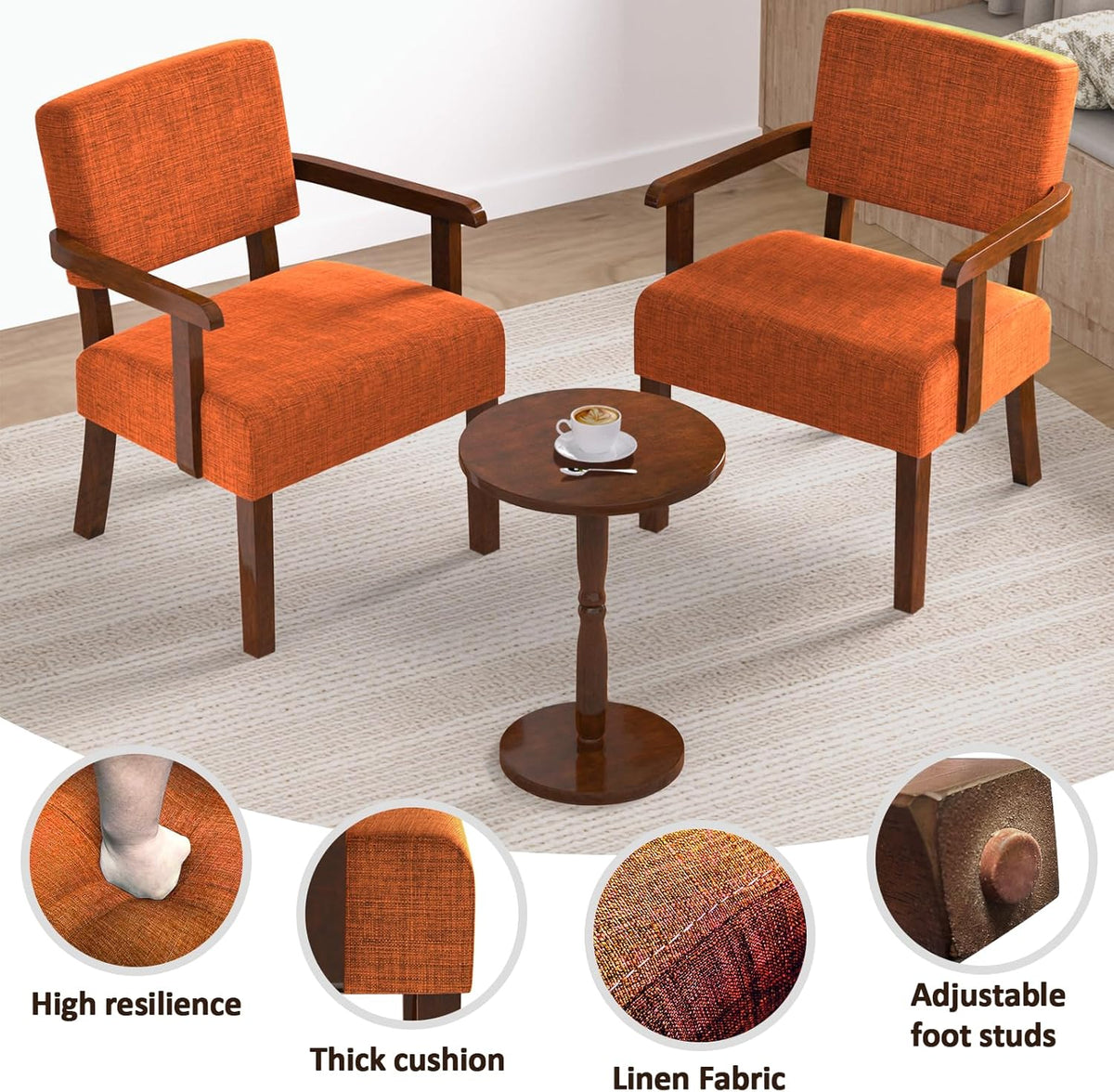 Accent Chair Set of 2 with Table, Living Room Chairs with Soft Seat and Armrests for Living Room