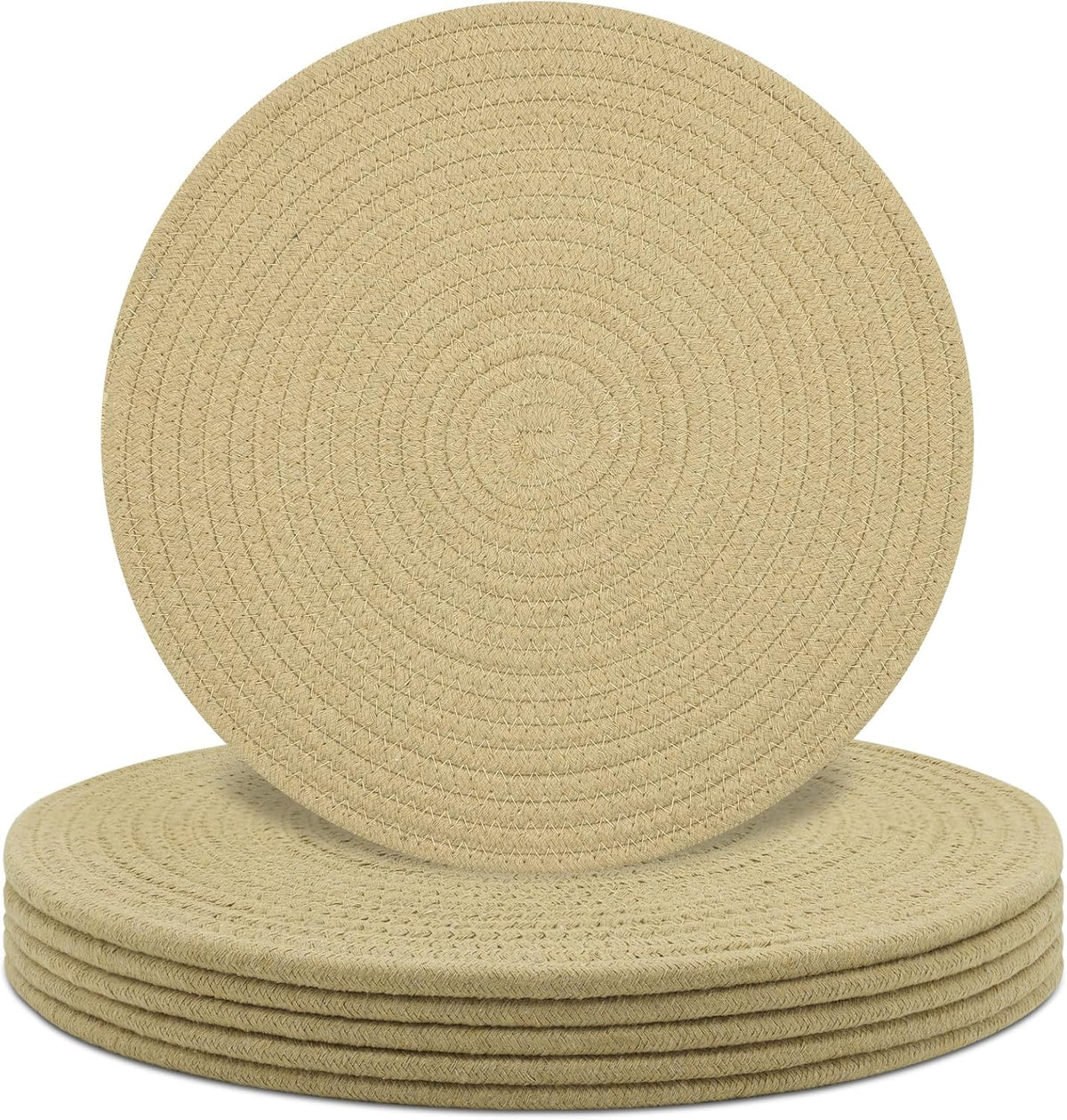 Round Placemats Set of 6, Cotton Rope Woven Table Mats, Hot Pads for Kitchen, Non Slip Heat