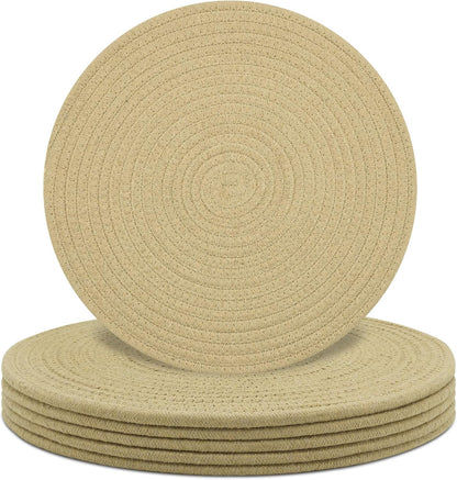 Round Placemats Set of 6, Cotton Rope Woven Table Mats, Hot Pads for Kitchen, Non Slip Heat