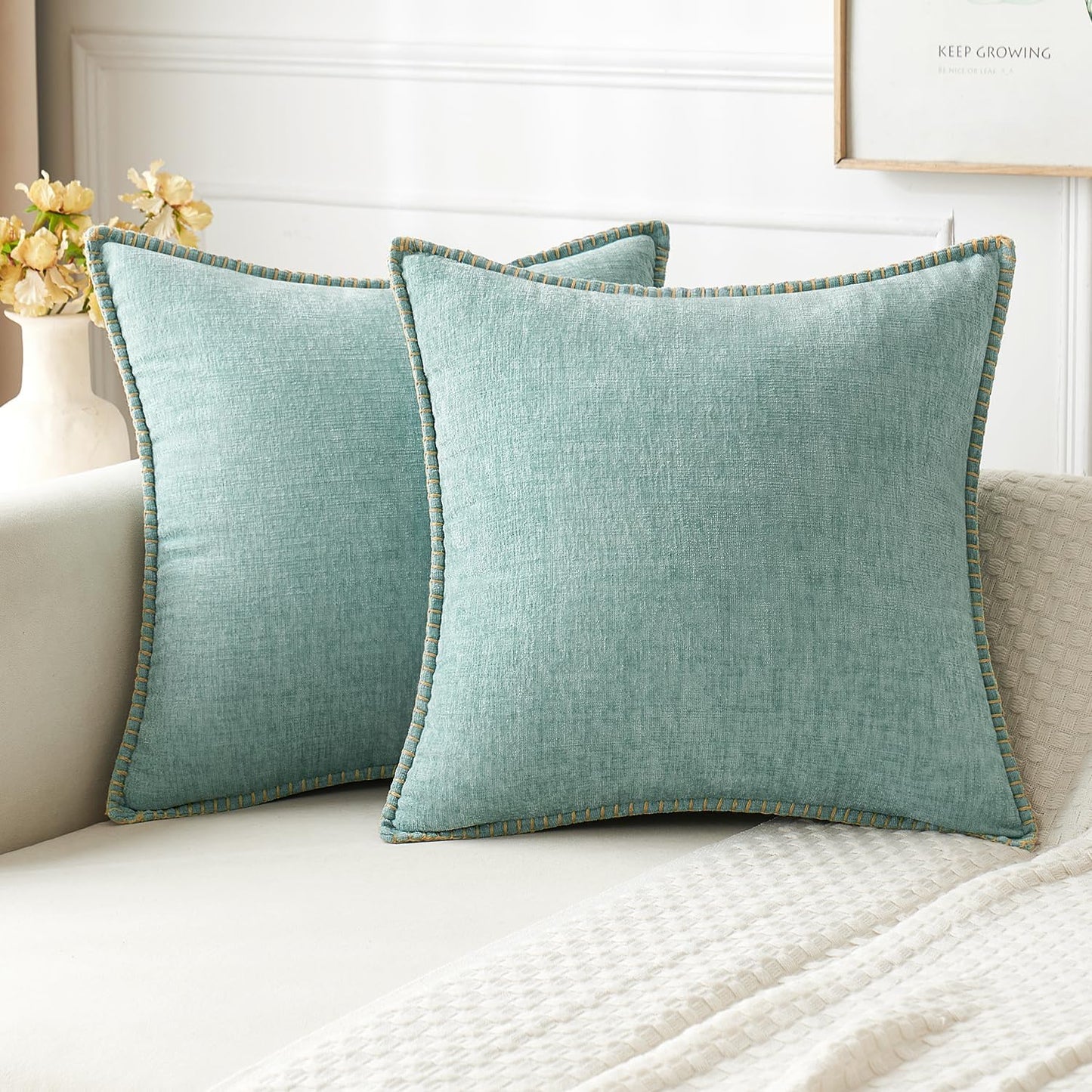 MIULEE Pack of 2 Couch Throw Pillow Covers 16x16 Inch Aqua Green Farmhouse Decorative Pillow Covers