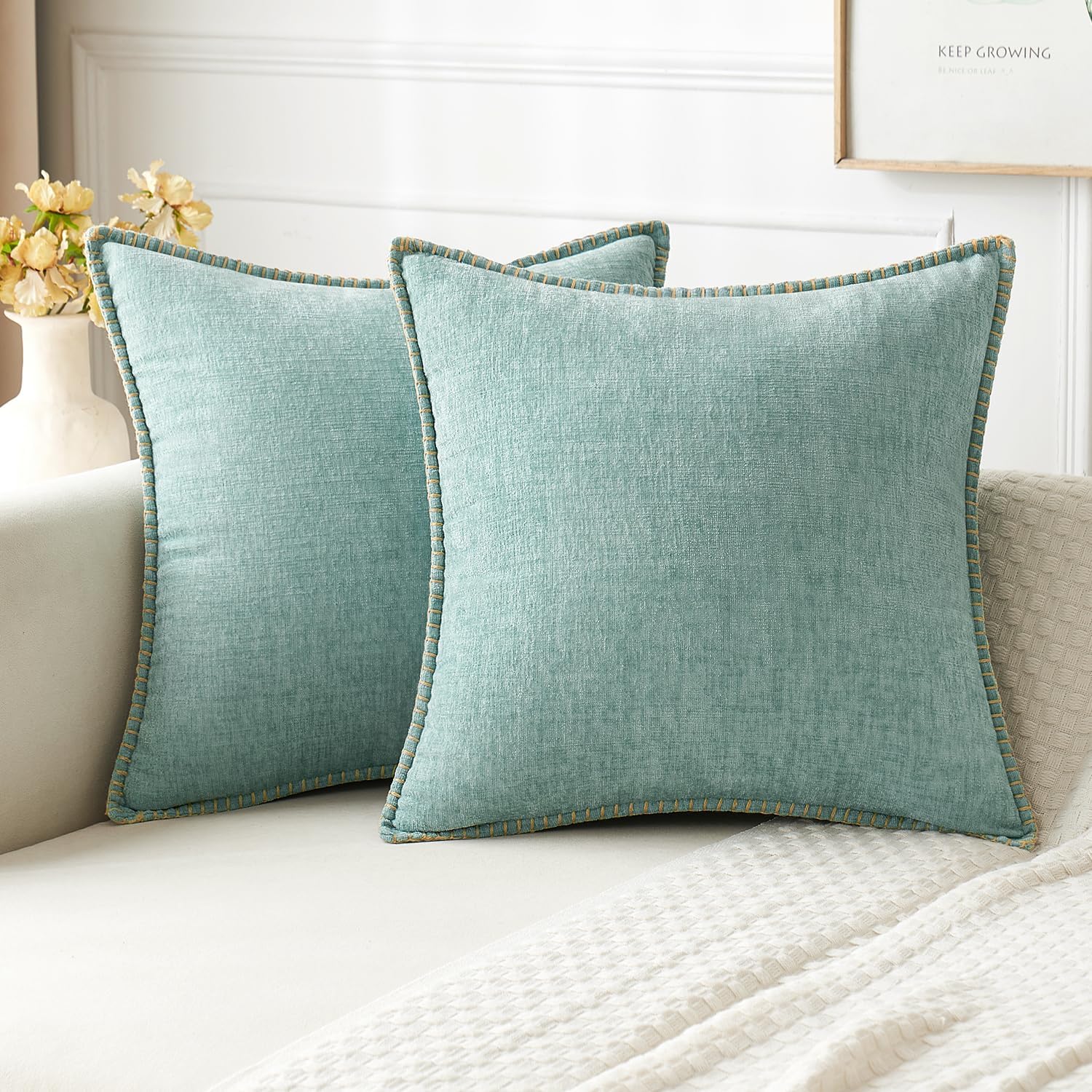 MIULEE Pack of 2 Couch Throw Pillow Covers 18x18 Inch Coastal Aqua Blue Farmhouse Decorative Pillow