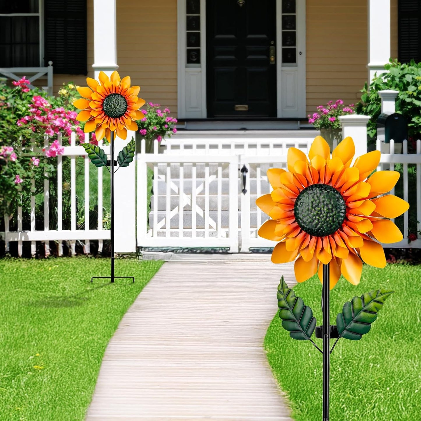 Sunflower Solar Wind Spinner, 52" Metal Wind Spinner with Kinetic Wind Sculpture Windmills for