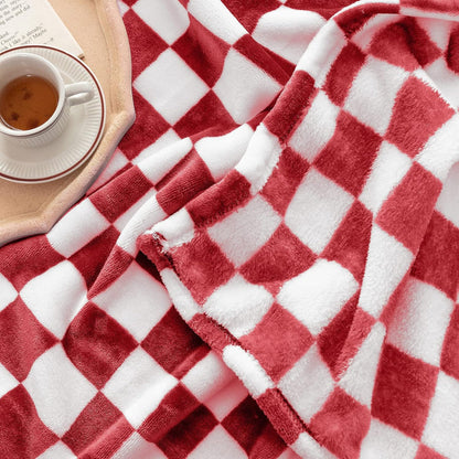 LOMAO Throw Blankets Flannel Blanket with Checkerboard Grid Pattern Soft Throw Blanket for Couch