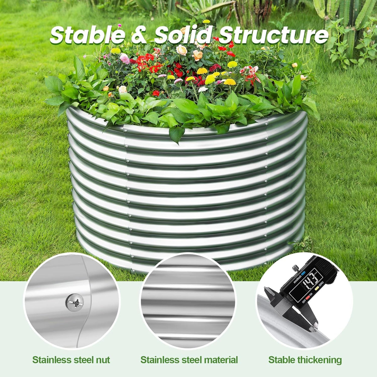 Land Guard 3×3×3ft Galvanized Raised Garden Bed Kit, Round Galvanized Planter Raised Garden Boxes