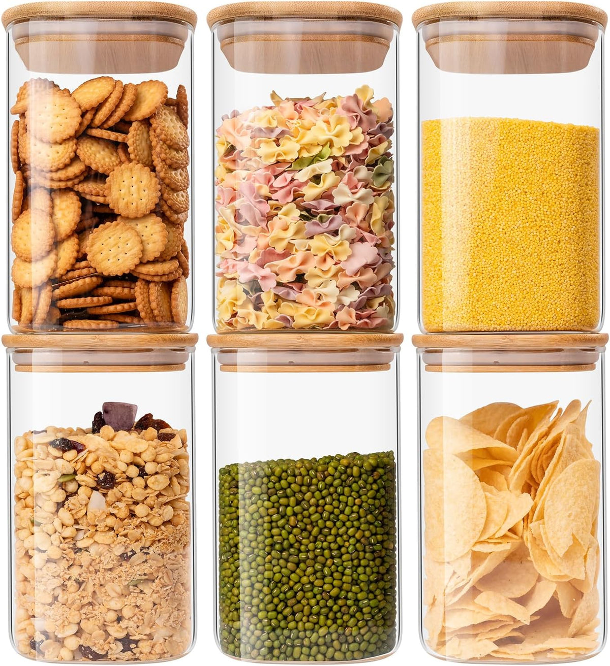 Glass Food Storage Jars 37 oz Set of 6,Glass Storage Containers Clear Glass Food Canister with