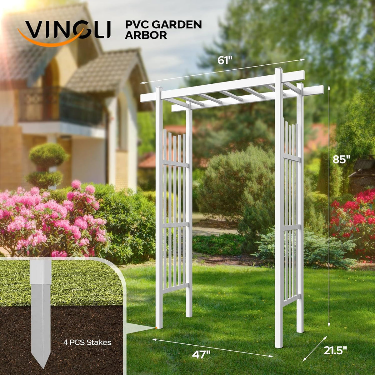 VINGLI Garden Arbor, PVC Wedding Arch for Ceremony Party, Garden Trellis for Climbing Plants