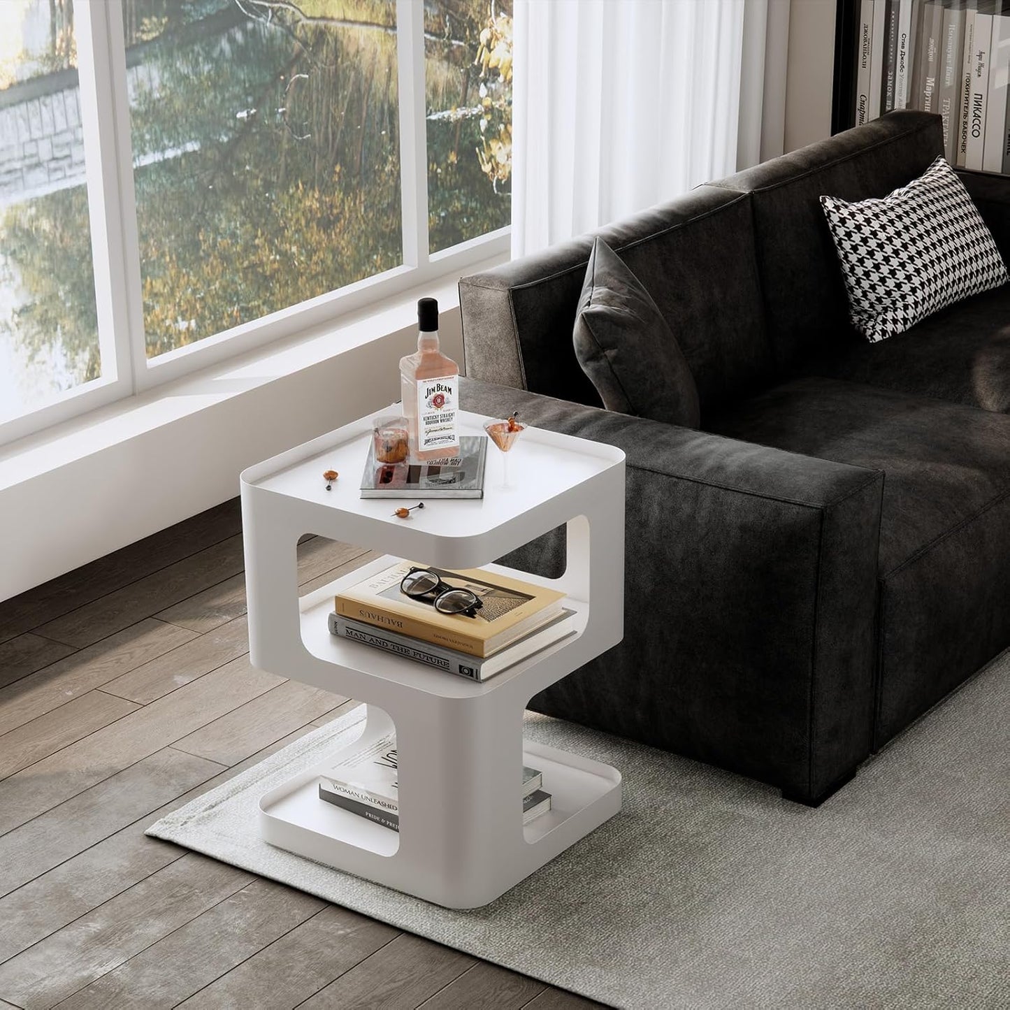 Modern Side Table,White end Table,Unique nightstand,Bedside Table,Metal 3-Tier Night Stand with