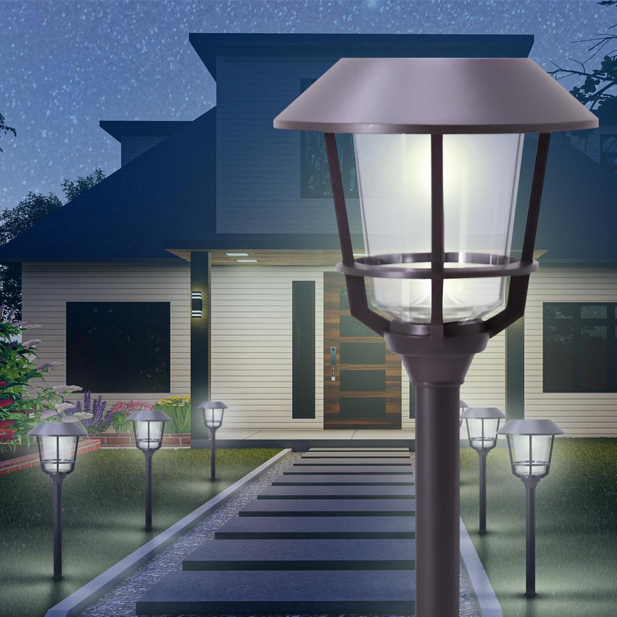 Solar LED Path Lights 4 Pack – 12 Lumens, Warm White, Oil-Rubbed Bronze, Solar Powered, Stainless