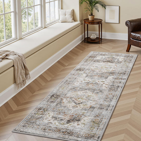 AMOAMI-2X6 Runner Rug-Washable Runners for Hallways-Soft Non Slip Bedside Rugs for Bedroom-Vintage