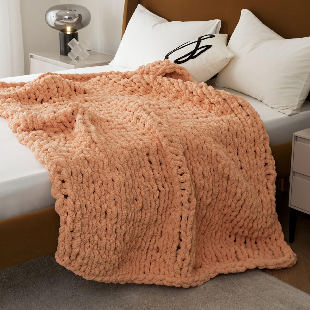 WESHIONGOO Chunky Knit Blanket Throw Knitted Throw Blankets for Couch Bed Fluffy Soft Blanket with