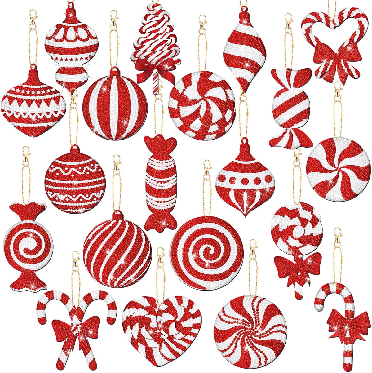 Tondiamo 20 Pcs Christmas Diamond Painting Keychain Kits 5D DIY Diamond Art Pendants Double Sided