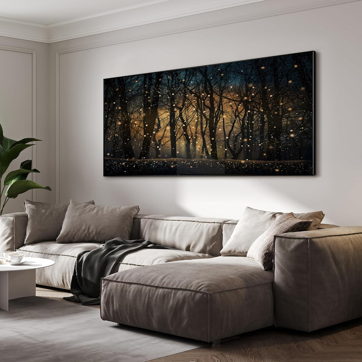 SIGNWIN 36"x72" Extra Large Framed Wall Art Magical Firefly Night Forest, Enchanted Woodland Scene