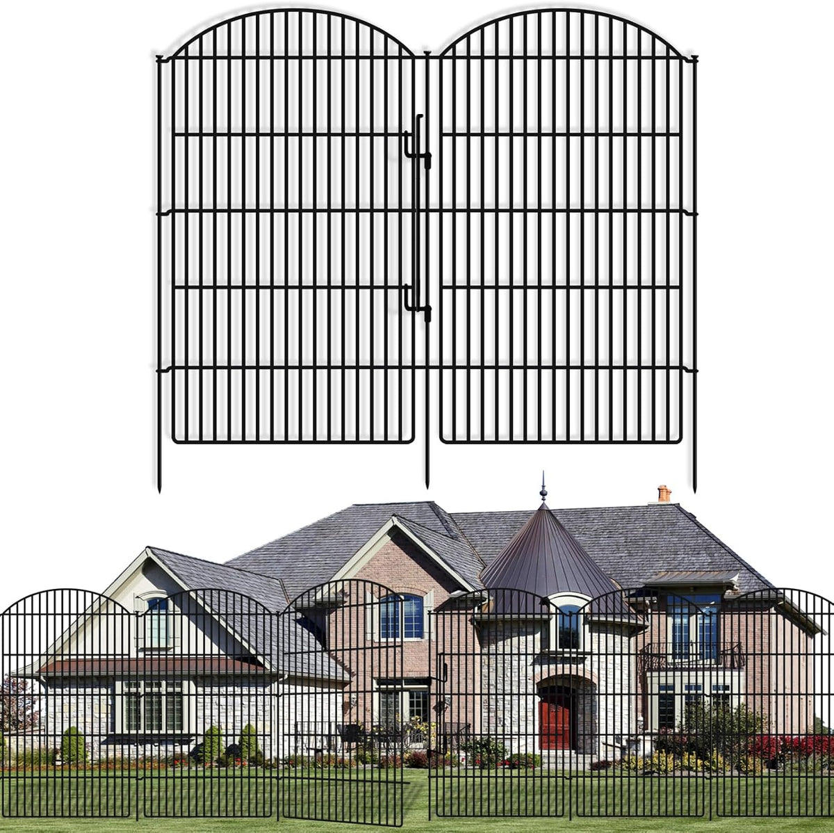 10 Panels Decorative Garden Fence with Lock, 48in (H) x 24ft (L) No Dig Dog Animal Barrier for