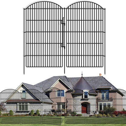 10 Panels Decorative Garden Fence with Lock, 48in (H) x 24ft (L) No Dig Dog Animal Barrier for