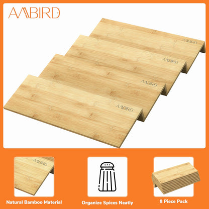 AMBIRD Bamboo Spice Drawer Organizer with Non-slip Mat,4 Tier - 2 Set Jar Spice Rack Tray From