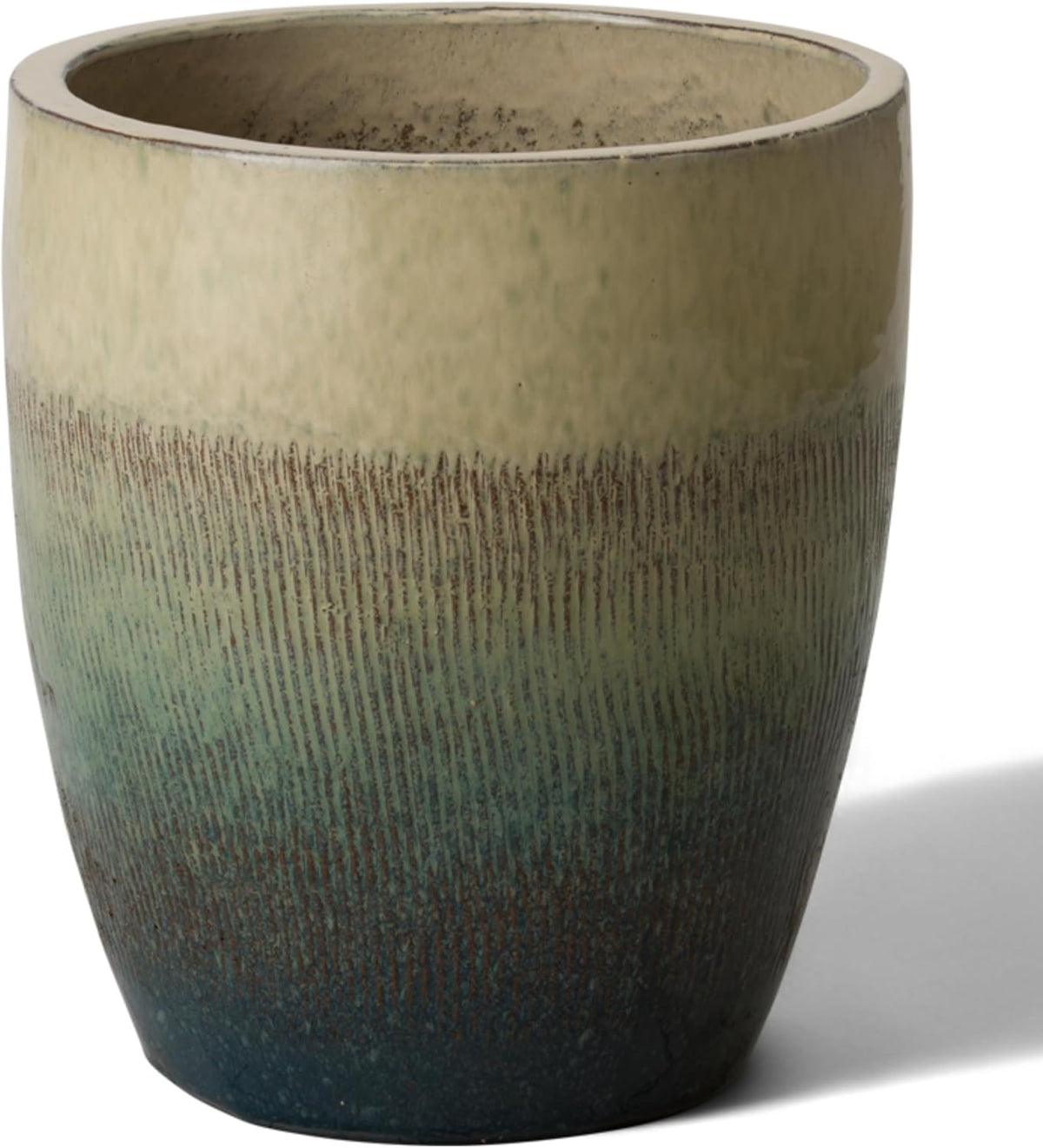 Emissary Bullet 14 in. Bayside Green Ceramic Round Planter (14 in. L x 14 in. W x 15.5 in. H) with