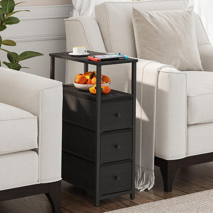 TUTOTAK Narrow Night Stand, Slim End Table, Tall Side Table with 3 Fabric Drawer, Small Bedside