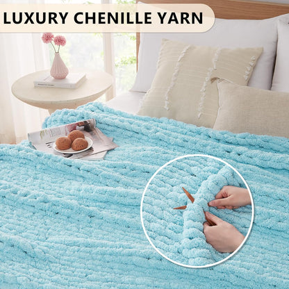 L'AGRATY Chunky Knit Blanket Throw - Soft Chenille Yarn Throw Blanket 30x40：Handmade Thick Cable