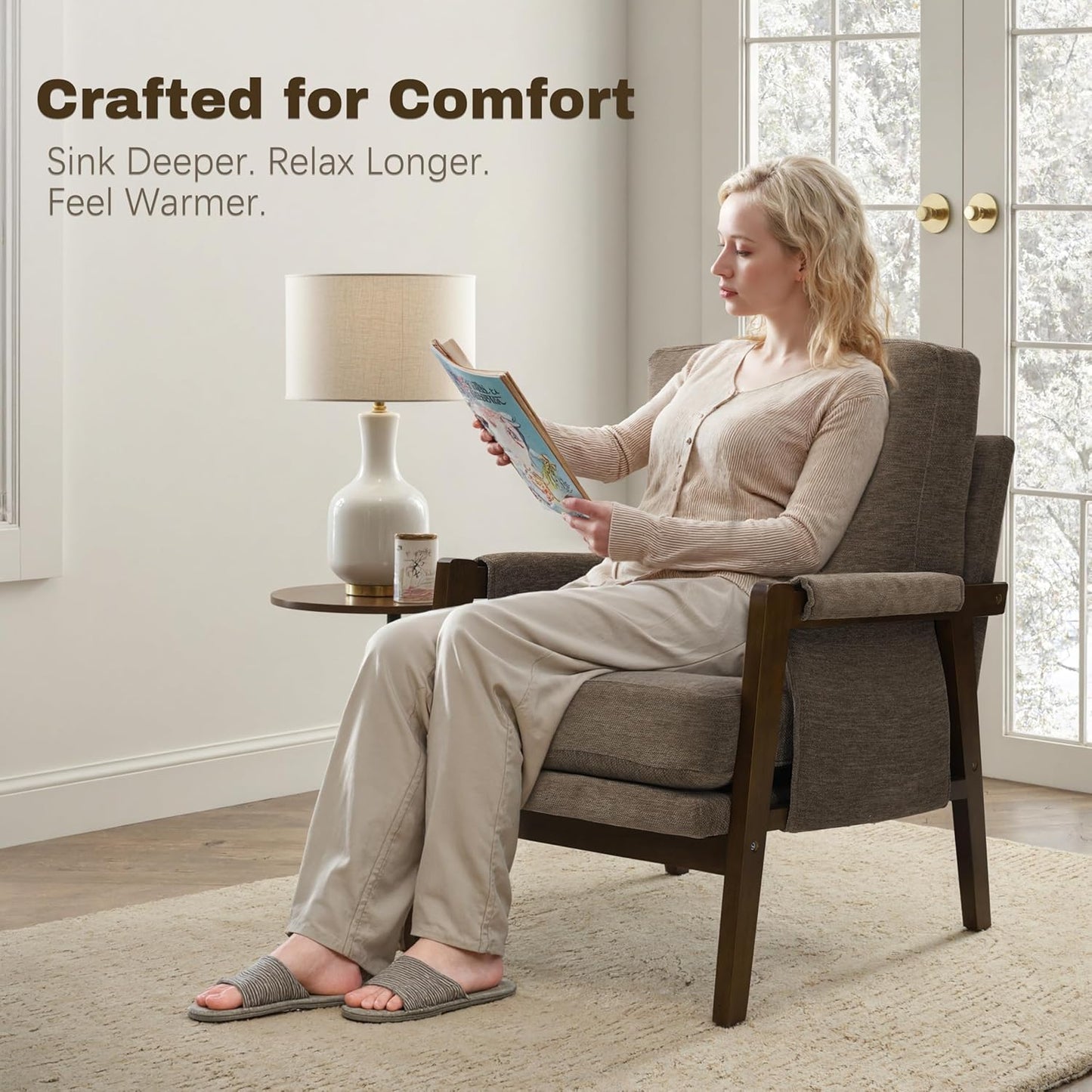 Modern Accent Chairs Set of 2 for Living Room Mid Century Arm Chairs Upholstered Bedroom Chairs