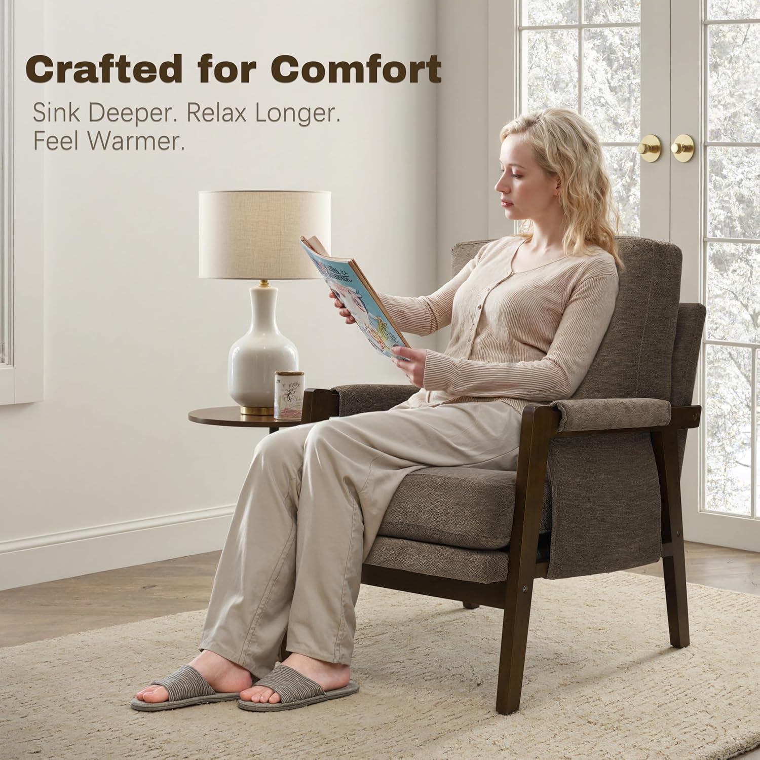 Modern Accent Chairs Set of 2 for Living Room Mid Century Arm Chairs Upholstered Bedroom Chairs