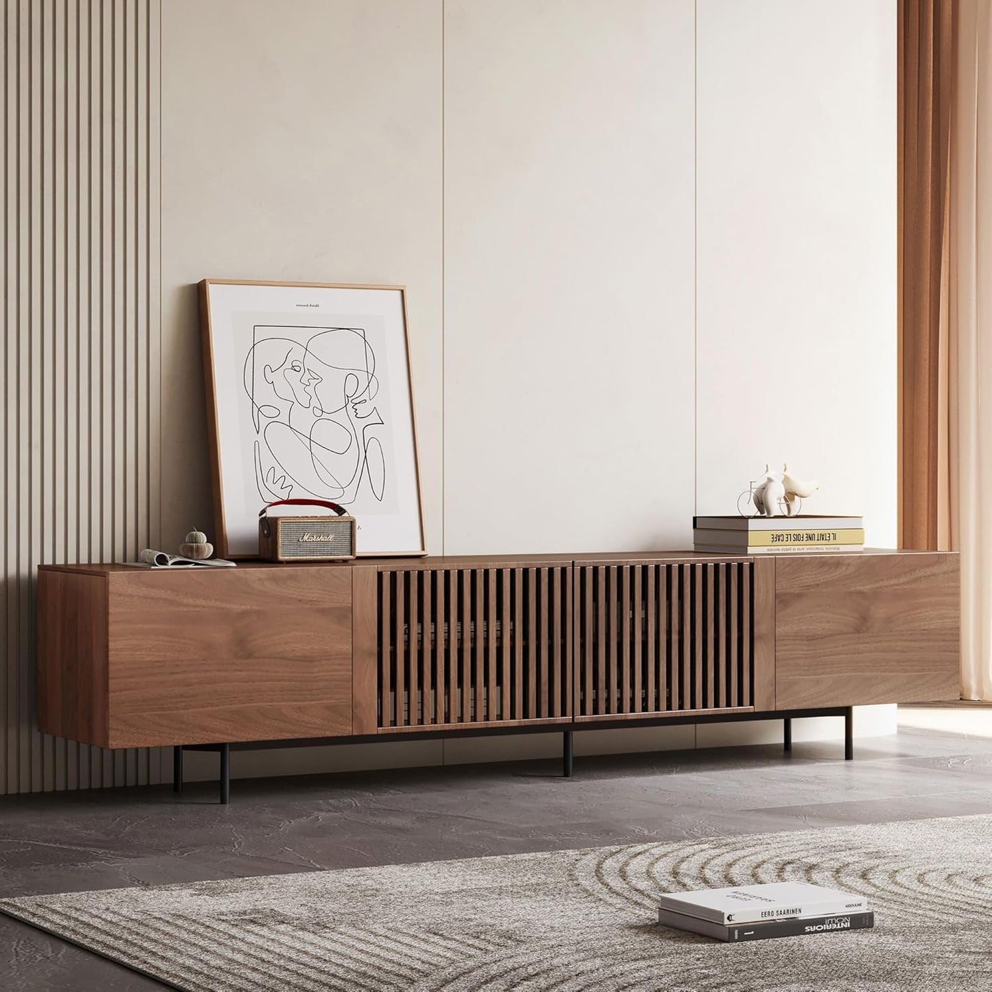 Mid Century Modern TV Stand for 80+ Inch TVs, 94.48" Walnut Console with Ample Storage – Stylish