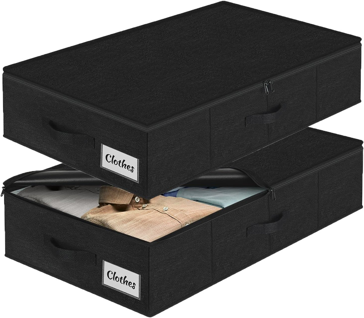 Under Bed Storage Container Bins 2 Pack, Low Profile Foldable Underbed Clothes Storage Organizer W/