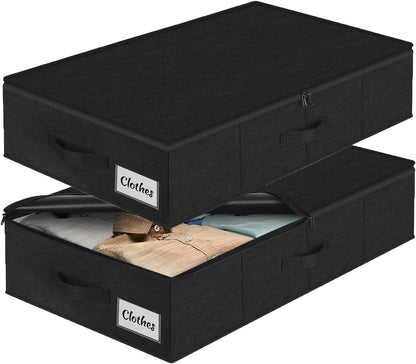 Under Bed Storage Container Bins 2 Pack, Low Profile Foldable Underbed Clothes Storage Organizer W/