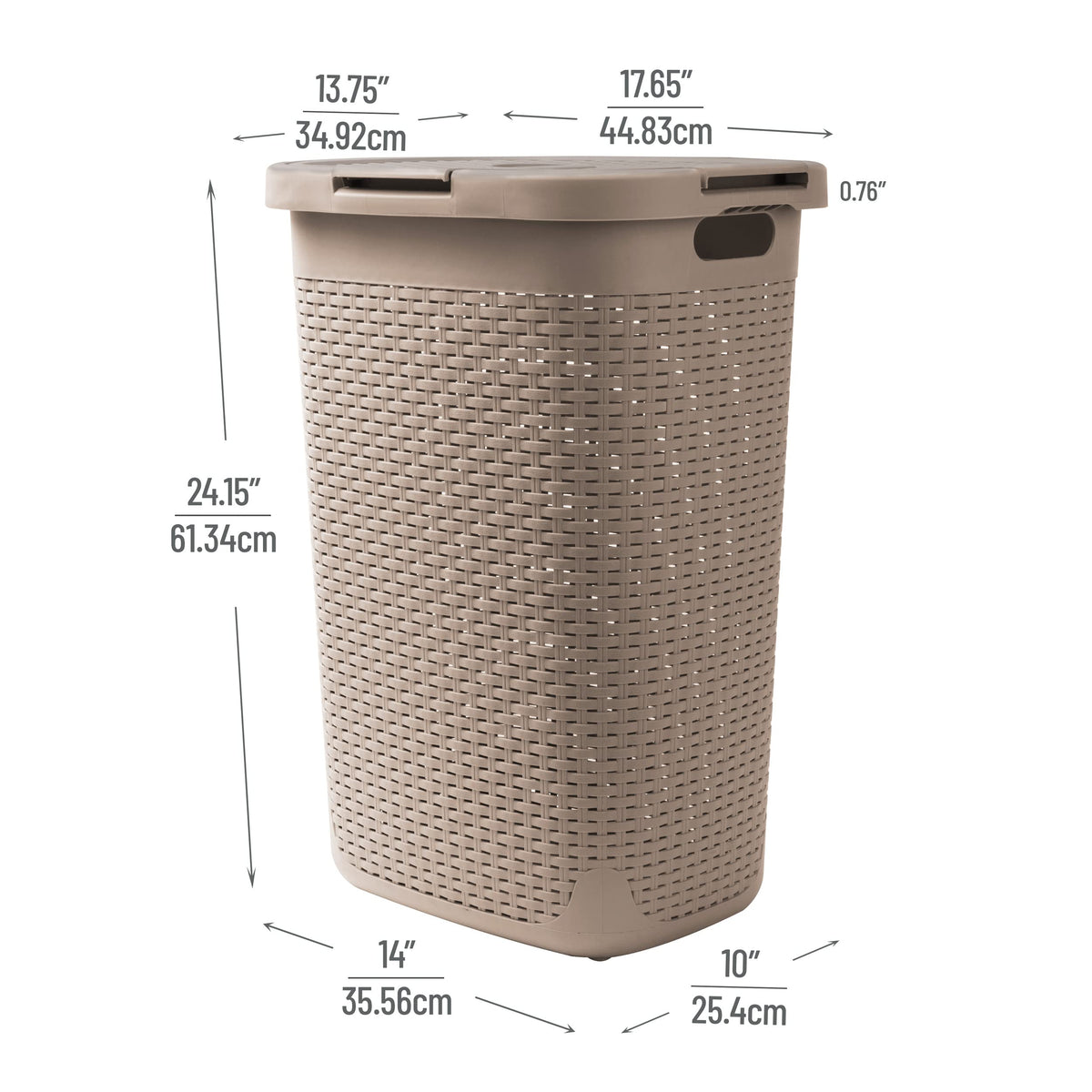 Mind Reader Slim Laundry Hamper with Lid, 60L Tall Clothes Basket, Narrow Tapered Design for