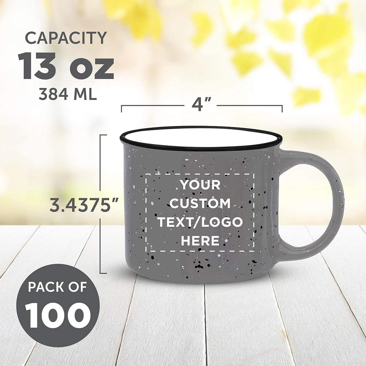 DISCOUNT PROMOS Custom Ceramic Campfire Coffee Mugs 13 oz. Set of 100, Personalized Bulk Pack
