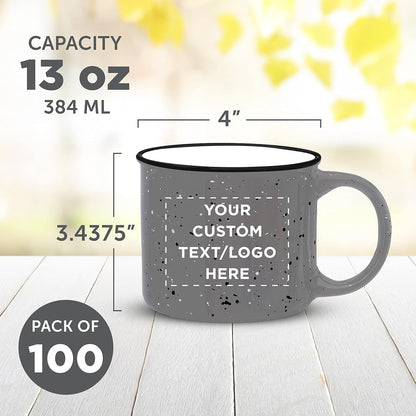 DISCOUNT PROMOS Custom Ceramic Campfire Coffee Mugs 13 oz. Set of 100, Personalized Bulk Pack