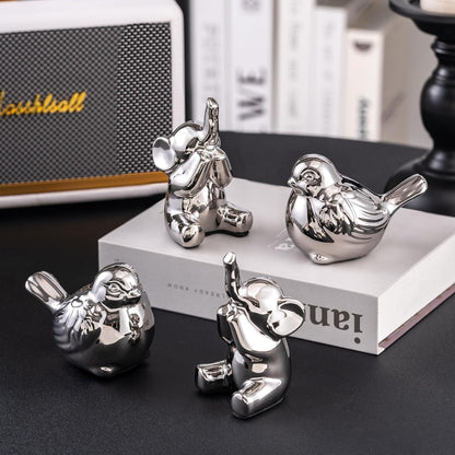 Loving Pair of Small Silver Elephant Statues Silver Home Decor Modern Boho Style Figurine