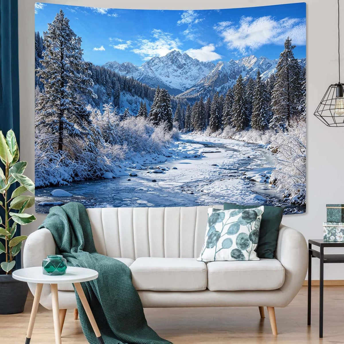 AMM Winter Forest Snow Mountain Tapestry Snowy Pine Tree Woodland Tapestry for Bedroom Aesthetic