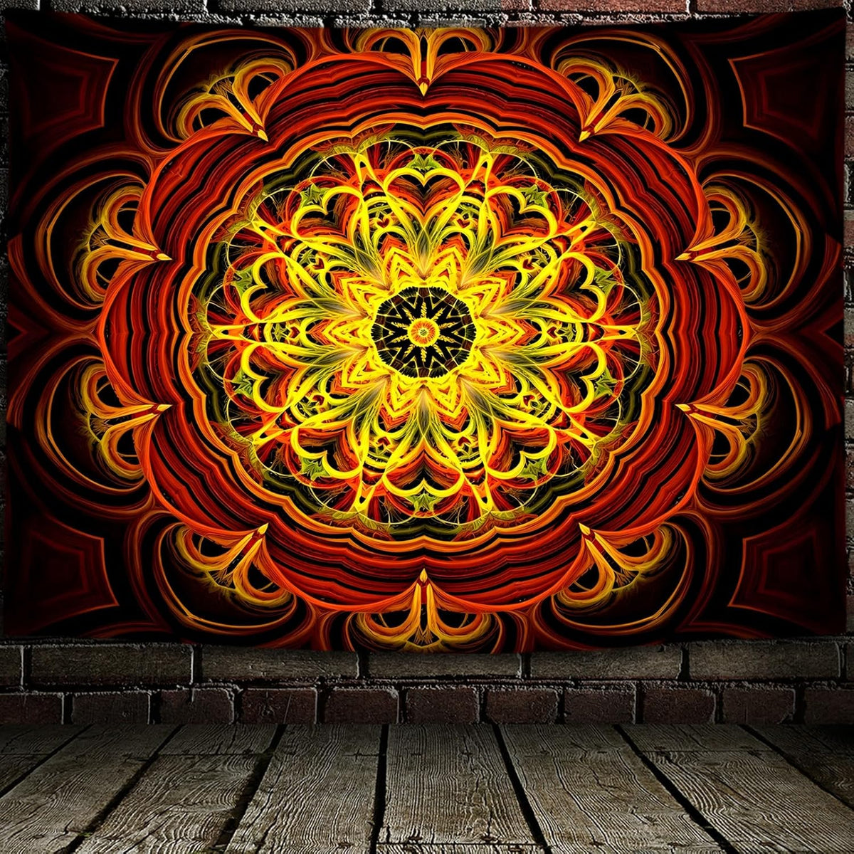 Blacklight Mandala Tapestry Wall Hanging, Psychedelic Black Light Posters for Adults and Teens, UV
