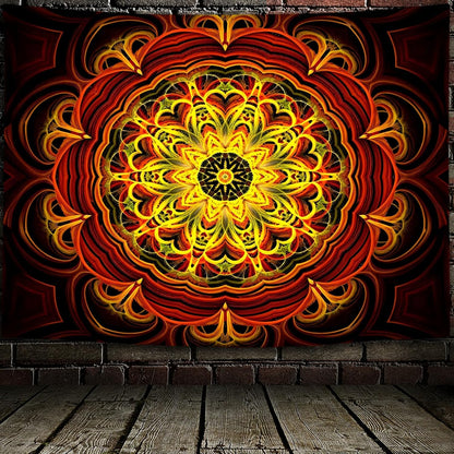 Blacklight Mandala Tapestry Wall Hanging, Psychedelic Black Light Posters for Adults and Teens, UV