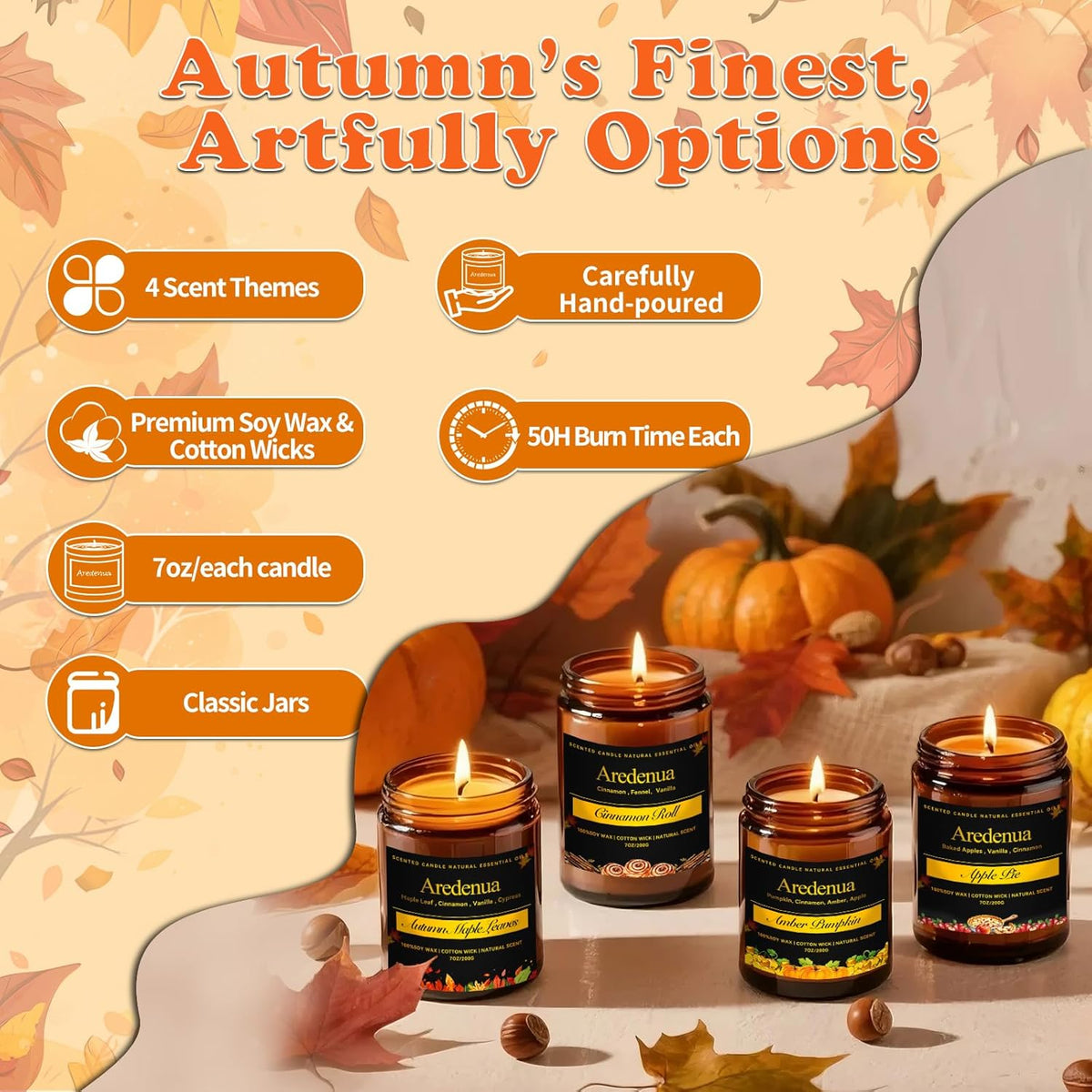 Fall Candles Set | 4 Pack Autumn Scented Candles, Soy Candles for Home Scented, Cozy Seasonal