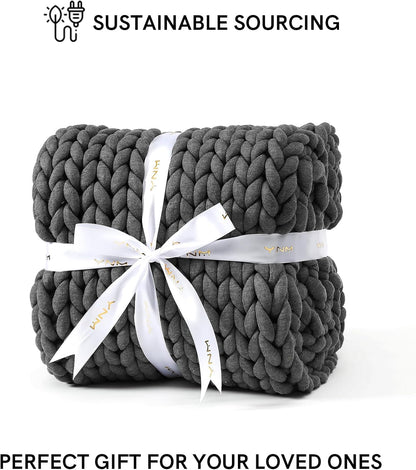 YnM Chunky Throw Blanket, Medium-Weight, Hand Knitted, Skin Friendly, Ventilated and Breathable